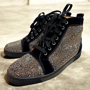 Christian Louboutin Louis Strass Swarovski High Top Sneakers Blk Men US 9/EU 42
